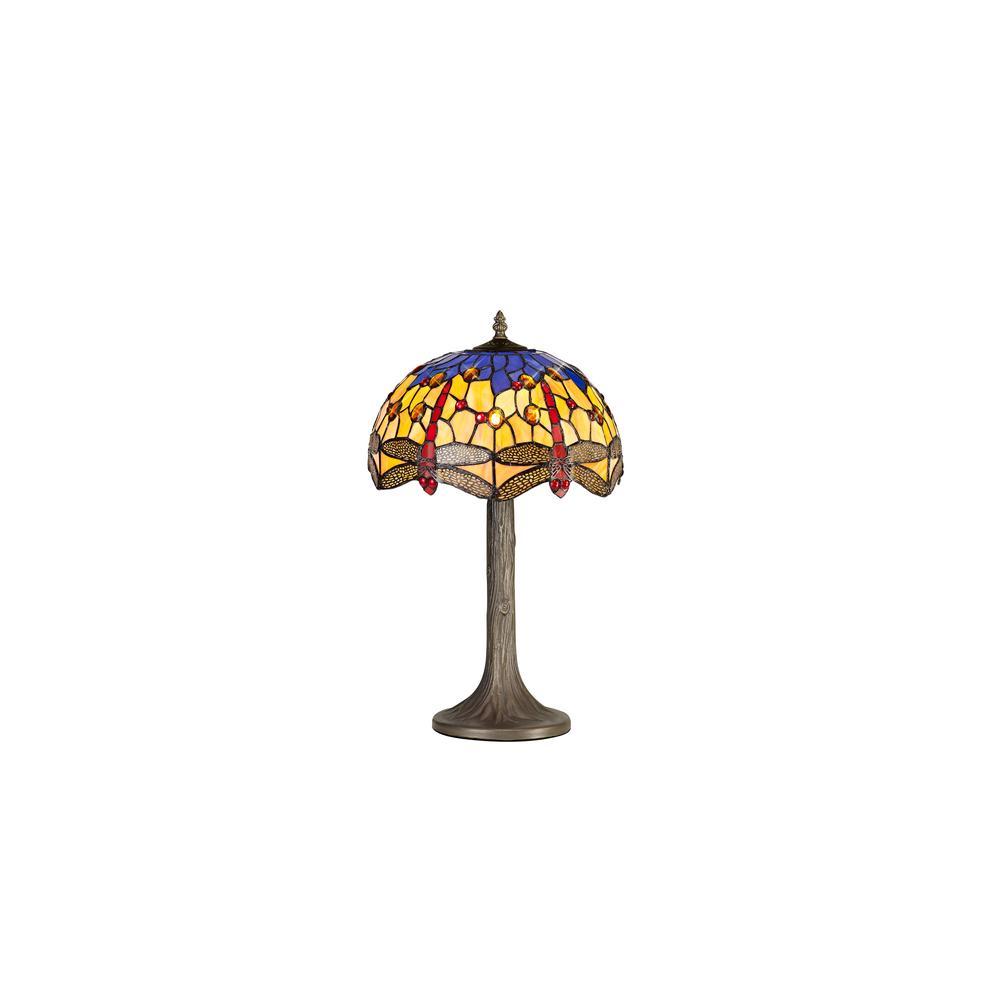 Luxuria Broadway 1 Light Tree Like Table Lamp E27 With 30cm Tiffany Shade Blue/Orange/Crystal/Aged Antique Brass