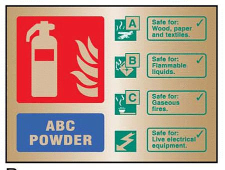 ABC powder extinguisher ID brass 150x200mm adhesive backed