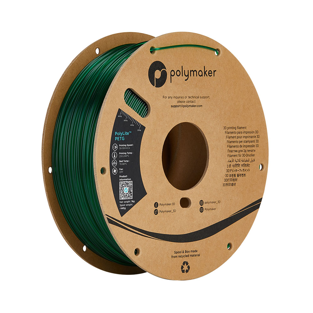 PolyMaker PolyLite PETG 1.75mm Translucent Green 3D Printing filament 1Kg