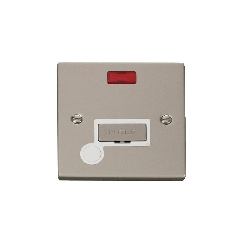 Click Deco 13A Fused 'Ingot' Connection Unit With Flex Outlet & Neon Pearl Nickel Insert White