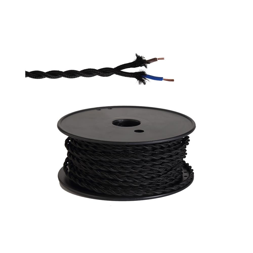 Luxuria Glorelle 25m Roll Black Braided Twisted 2 Core 0.75mm Cable