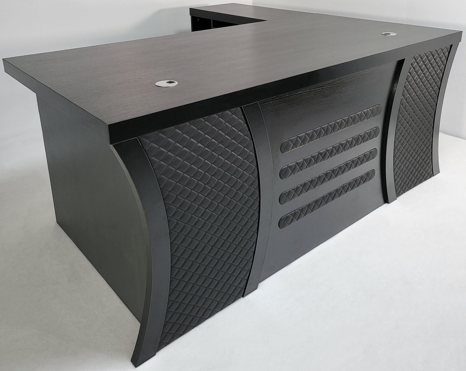 Providers Of Modern Black Ash Executive Office Desk with Stylish Modesty Panel with Mobile Pedestal and Desk Level Return - KW-8674-1800mm Huddersfield