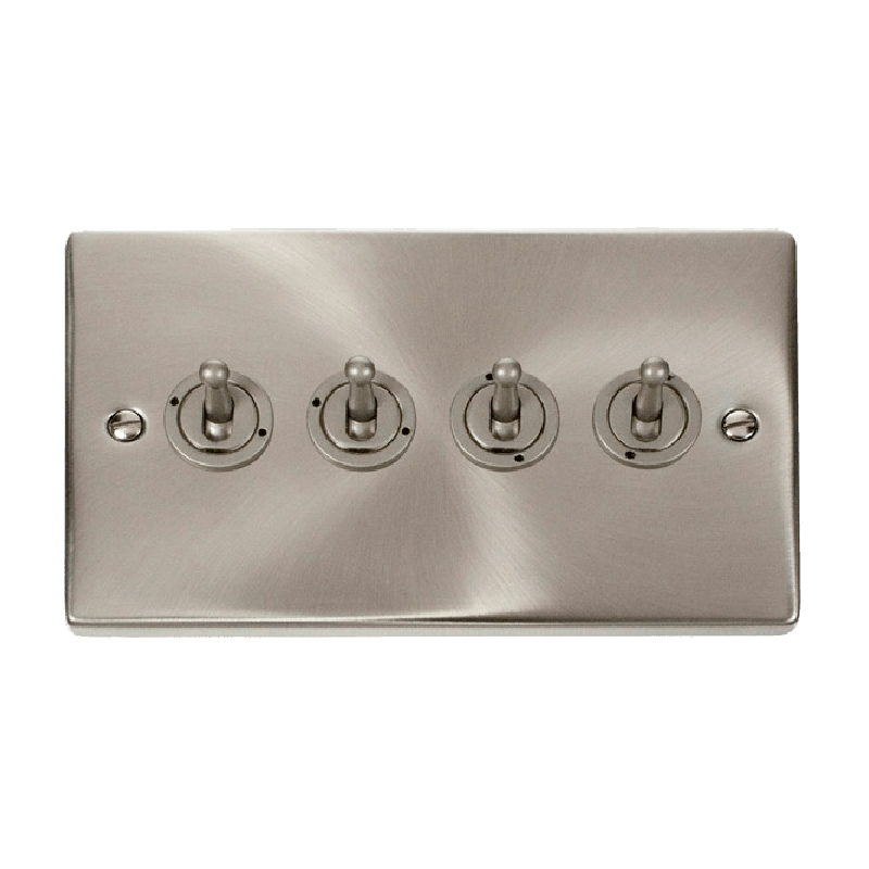 Click Deco 4 Gang 2 Way 10AX Toggle Switch Satin Chrome