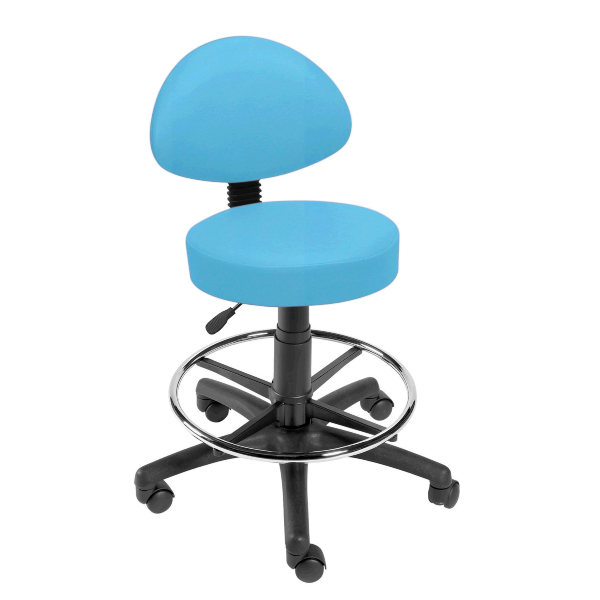 Gas Lift Examination Stool with Back Rest and Foot Ring - Sky Blue