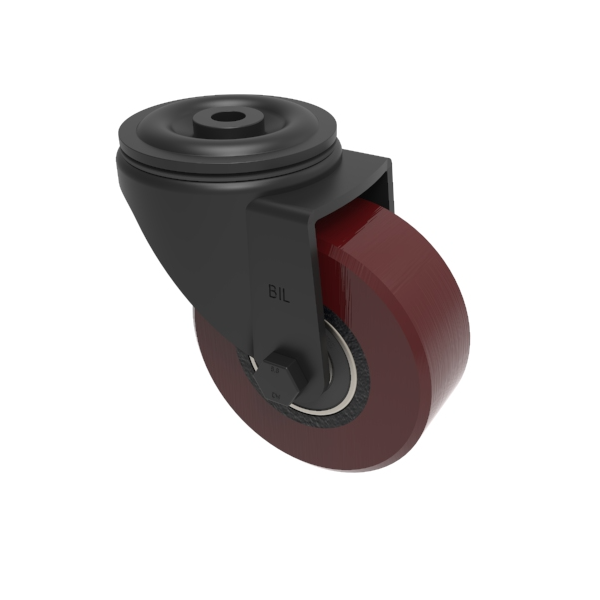 Polyurethane Cast Iron Bolthole Swivel Castor  125mm 300kg Load