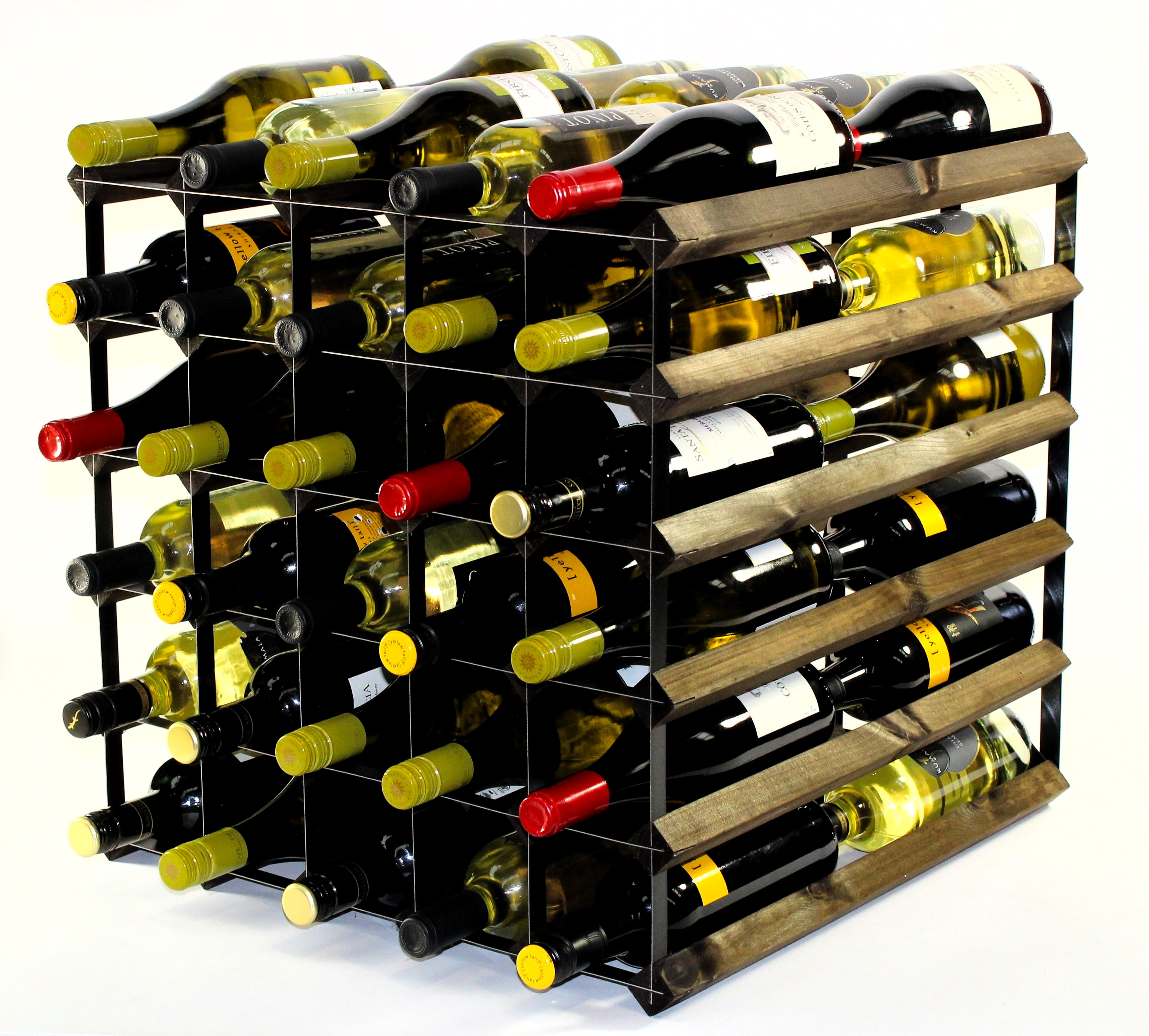 Double depth 60 bottle wine rack - Dark Oak stain wood - Black metal