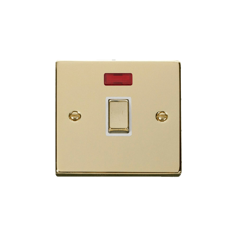 Click Deco 20A 1 Gang DP 'Ingot' Switch with Neon Polished Brass Insert White