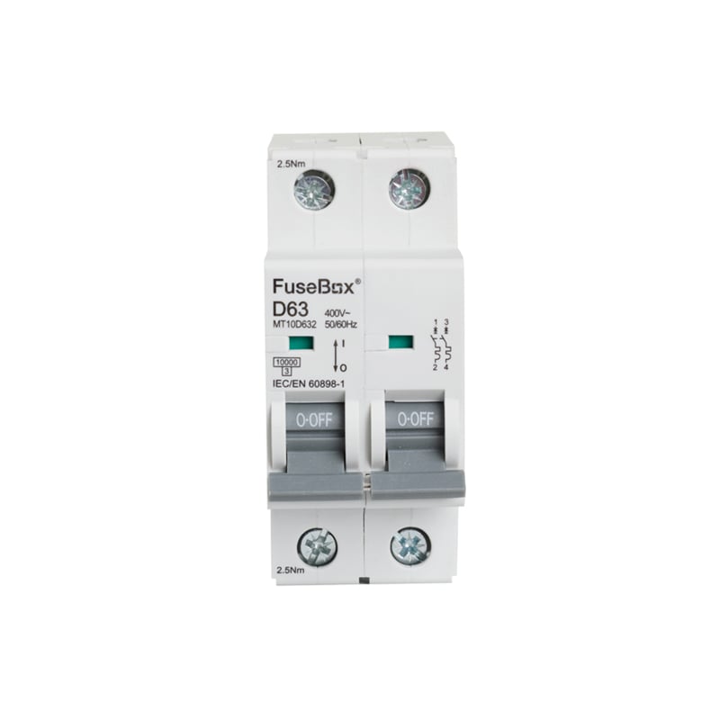 FuseBox MT10D632 MCB 63 Amp D Type 10kA 2 Pole