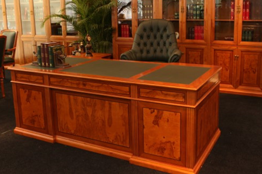 Executive Dark Yew Desk Set With Yew Inlaid Panelling - DES-0806-ST Huddersfield