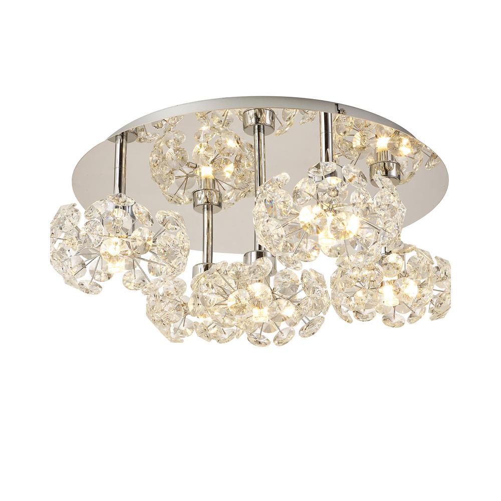 Luxuria Paramount 45cm Round 5 Light G9 Flush Light With Polished Chrome And Crystal Shade