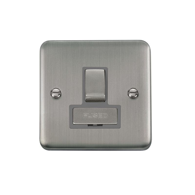 Click Deco Plus Switched Fused Spur Stainless Steel Grey Inserts