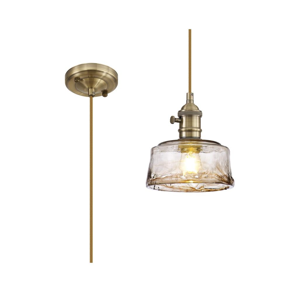 Luxuria Alaskan 17cm Switched Pendant 1.5m E27 Antique Brass / Golden Brown Braided Cable / Brown Bowl Glass