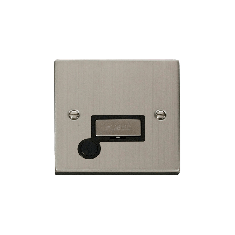 Click Deco 13A Fused 'Ingot' Connection Unit With Flex Outlet Stainless Steel Insert Black