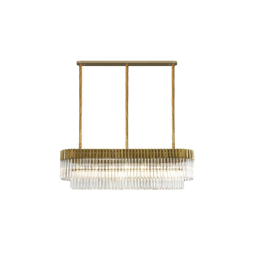 Luxuria Osiris 150x40cm Linear Pendant Rectangle 7 Light E14 Brass/Clear Sculpted Glass