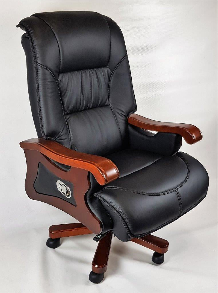 Large Executive Black Leather Office Chair with Wooden Arms - SZ-A766 North Yorkshire