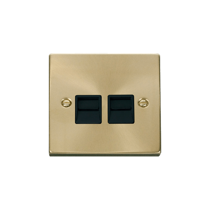 Click Deco Twin Telephone Socket Outlet Secondary Satin Brass Insert Black