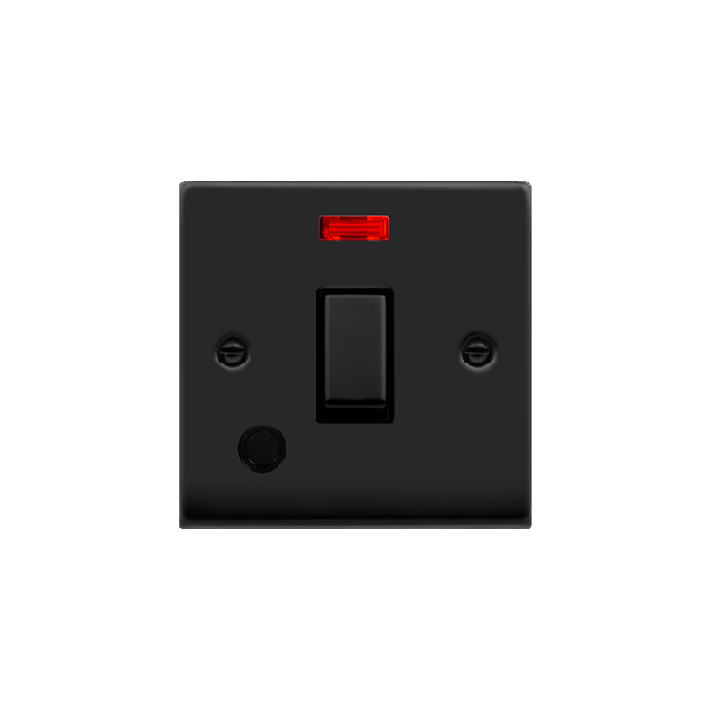 Click Deco 20A 1 Gang DP 'Ingot' Switch With Flex Outlet and Neon Matt Black Insert Black