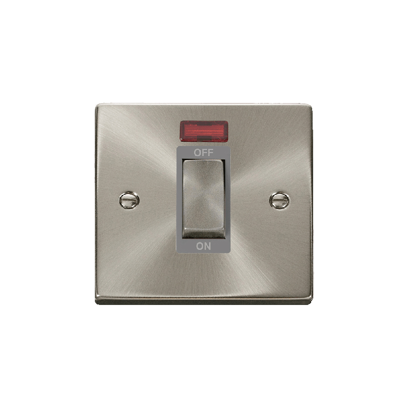 Click Deco 45A Ingot 1 Gang DP Switch With Neon Satin Chrome Insert Grey