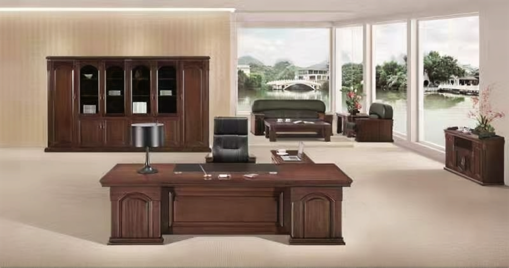 Large Executive Office Desk Real Wood Veneer with Pedestal and Side Return - 2400mm / 2600mm / 2800mm - 7G241 UK