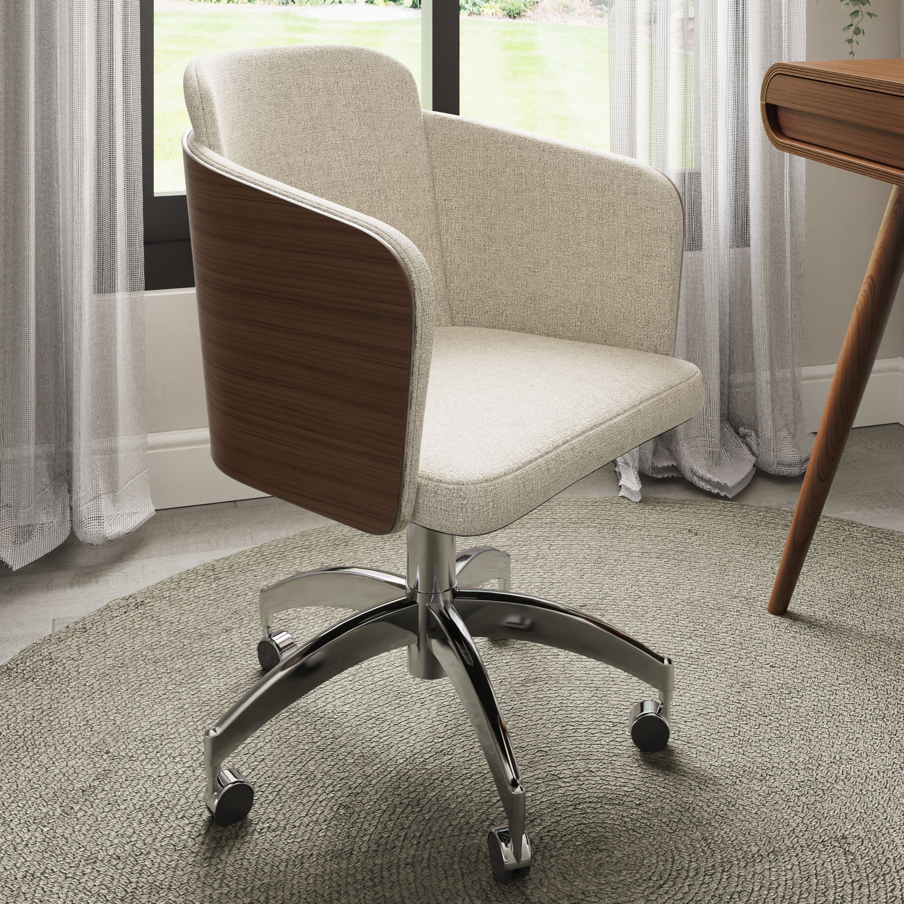 Specialising In Elegant Fabric Office Chair with Walnut Wood Veneer Shell - PC812 North Yourkshire