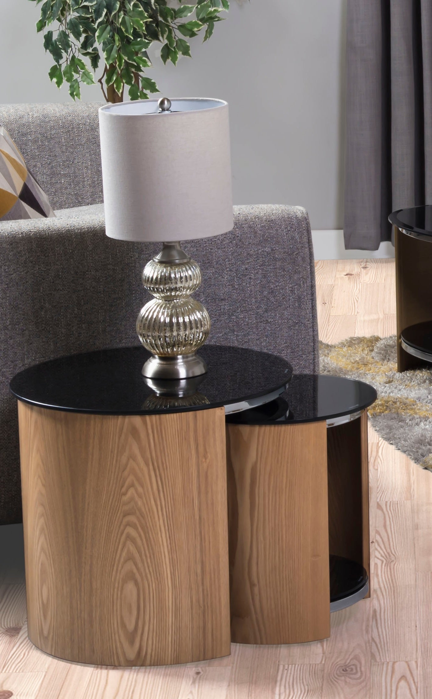 Suppliers Of Black Glass and Oak Veneer Nest of Tables - JF305 North Yourkshire