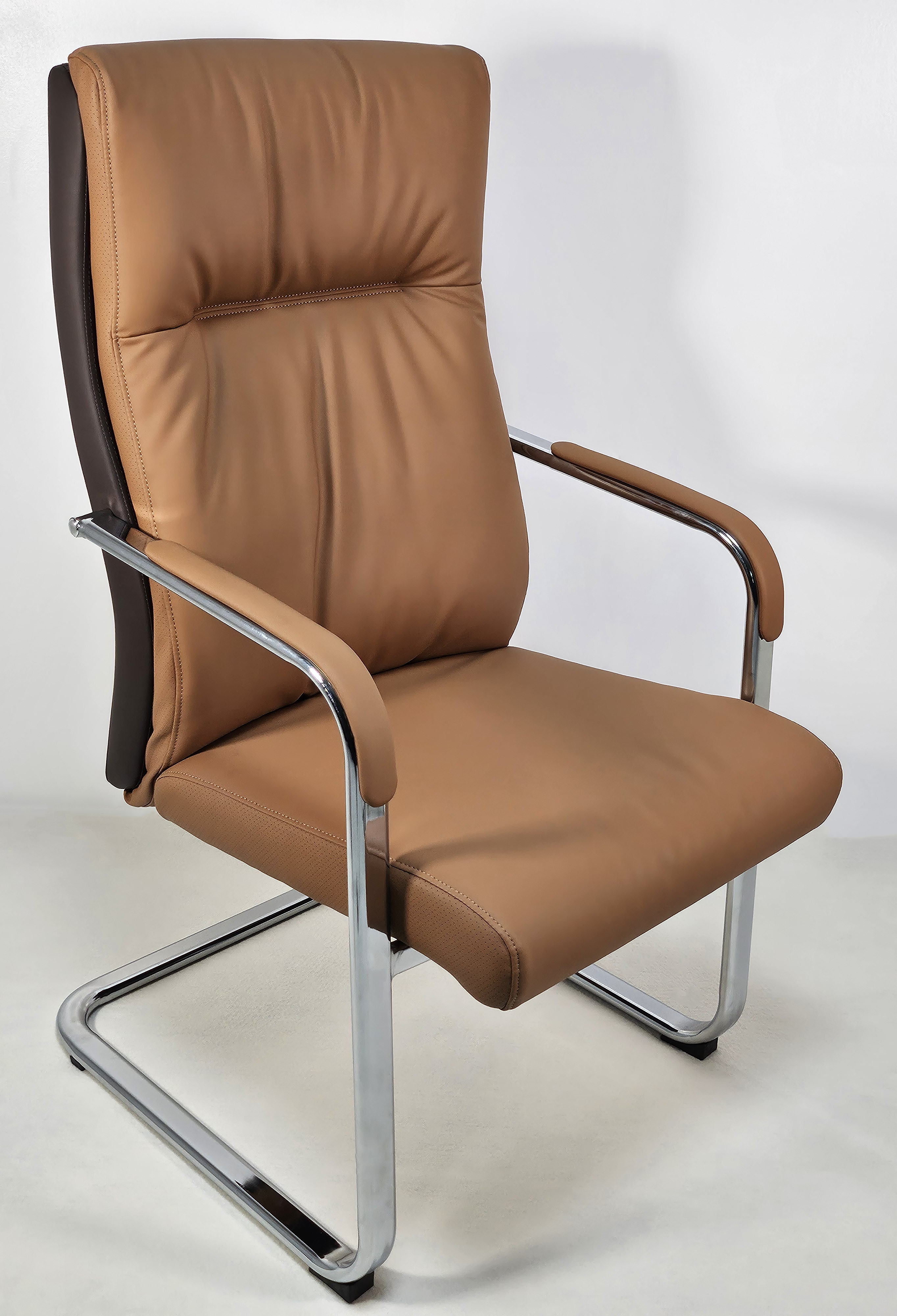 Specialising In Quality Beige Brown Leather Executive Boardroom Chair with Chrome Frame - FE-243 North Yourkshire