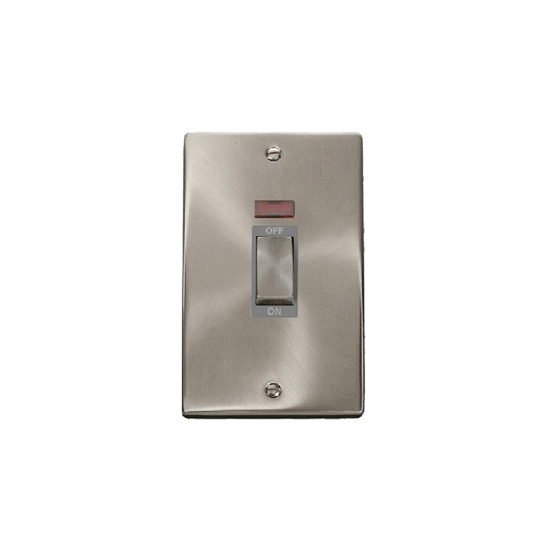 Click Deco 45A Ingot 2 Gang DP Switch with Neon Satin Chrome Insert Grey