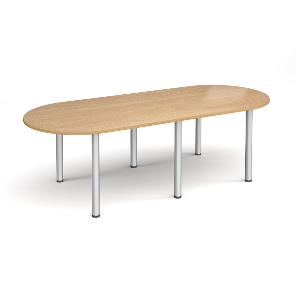Radial End Meeting Table with Silver Legs 6 People - Oak
