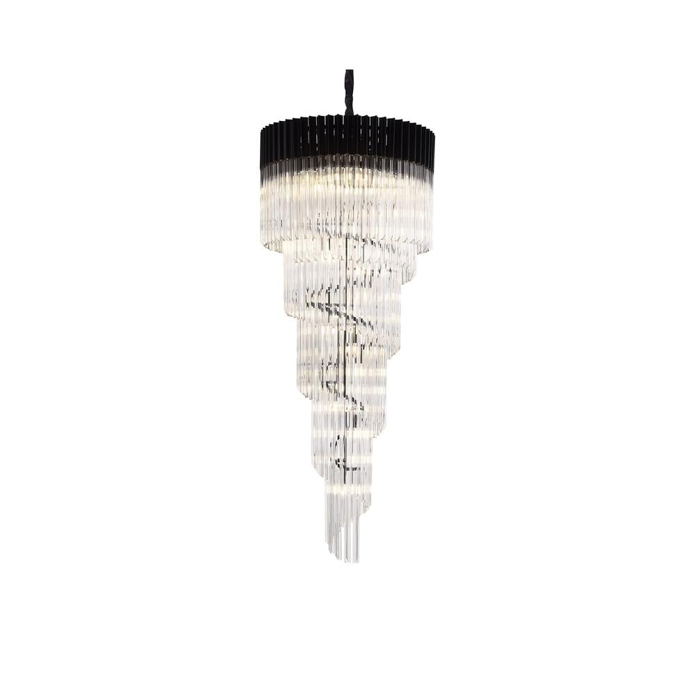 Luxuria Osiris 70cm Pendant Round 5 Layer Spiral 23 Light E14 Matt Black / Clear Sculpted Glass