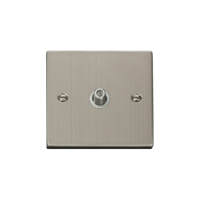 Click Deco 1 Gang Non-Isolated Satellite Socket Outlet Stainless Steel Insert White