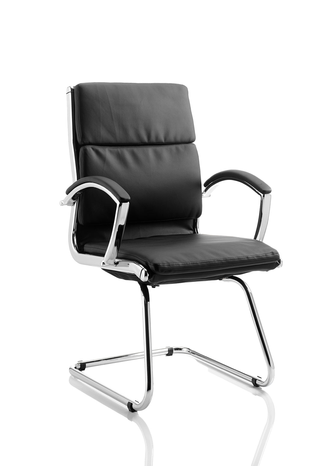 Suppliers Of Classic Medium Back Cantilever Bonded Leather Visitor Chair with Fixed Arms - Black, Tan or White UK