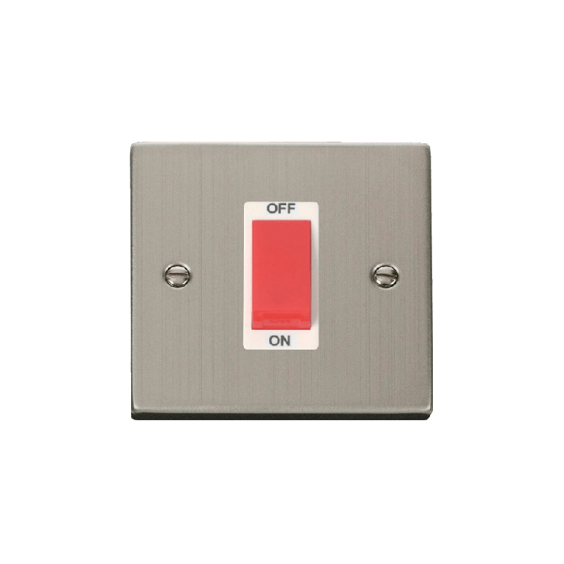 Click Deco 1 Gang 45A Double Pole Switch Stainless Steel Insert White