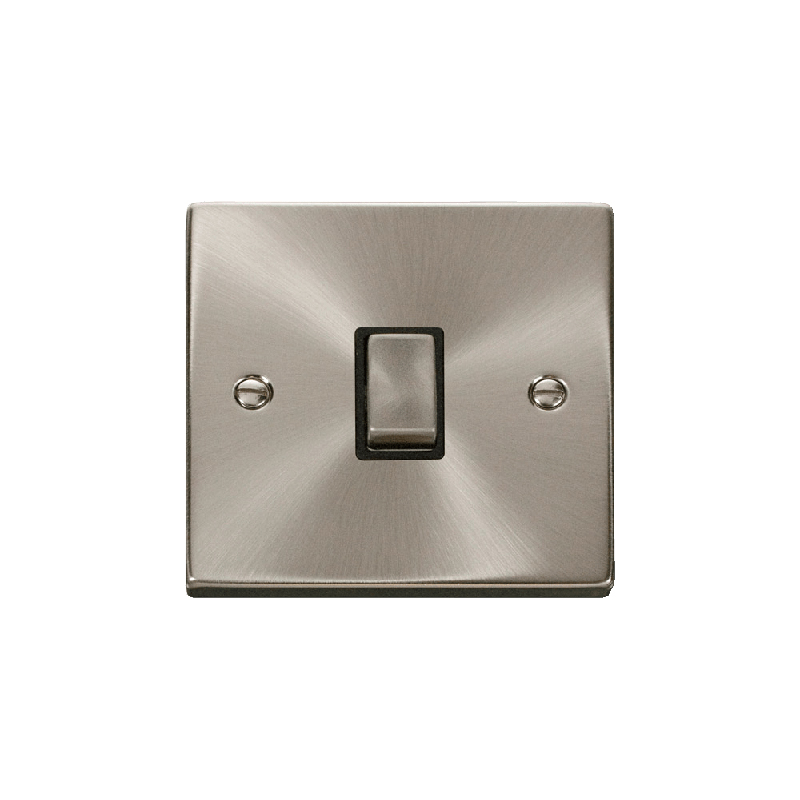 Click Deco 20A 1 Gang Double Pole 'Ingot' Switch Satin Chrome Insert Black