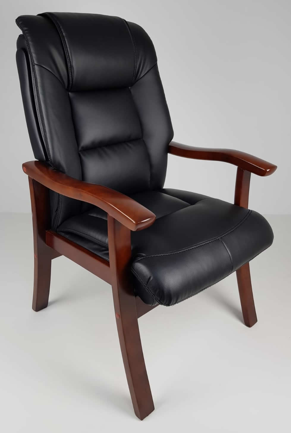 Visitor Chair Black Leather with Walnut Arms - CHA-1830C Huddersfield