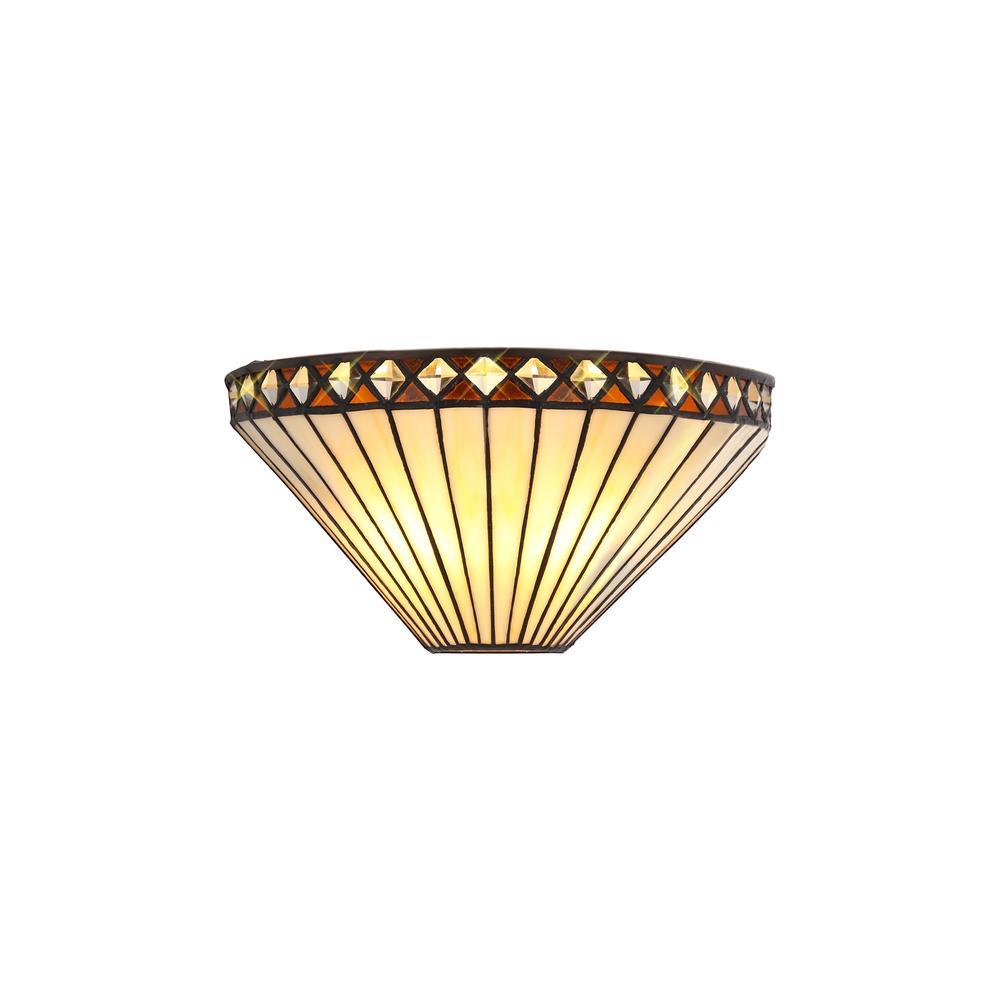 Luxuria Peacock Feather Tiffany Wall Light 2xE14 Amber/Cream/Crystal