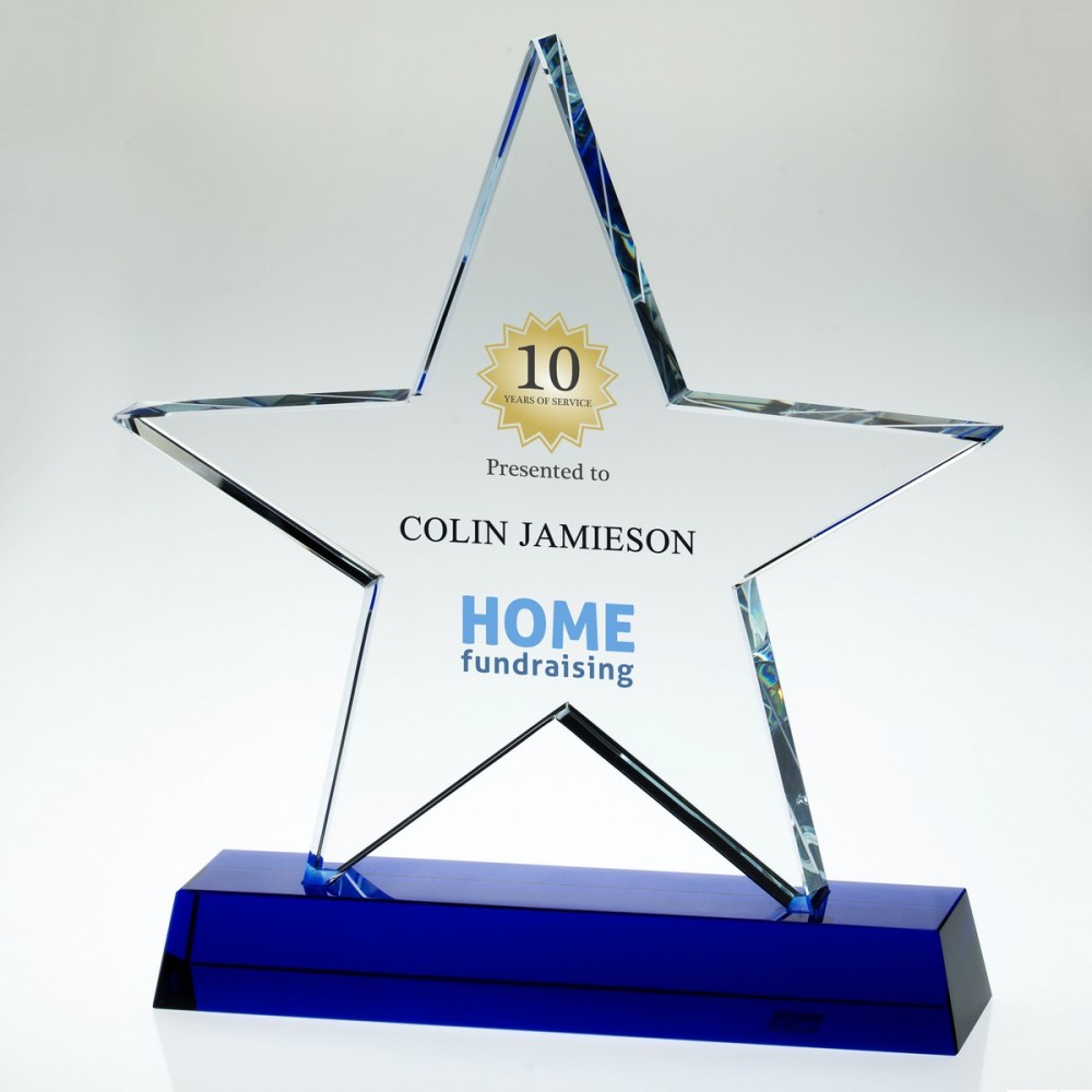 Glass Star Award with blue base - 3 Sizes