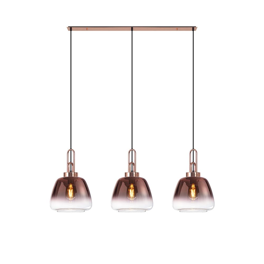 Luxuria Kennith Linear Pendant 3 Light E27 With 28cm Trapezium Glass Copper / Clear / Matt Black