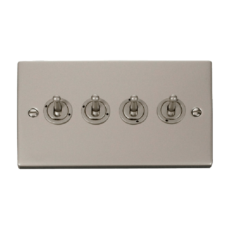 Click Deco 4 Gang 2 Way 10AX Toggle Switch Pearl Nickel