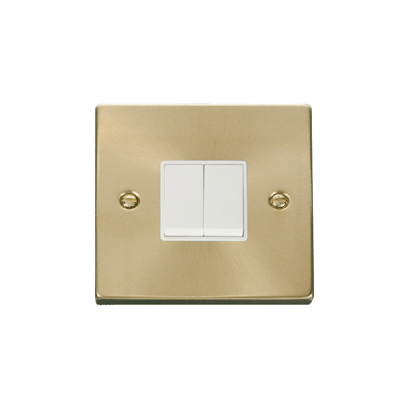 Click Deco 2 Gang 2 Way 10AX Switch Satin Brass White Inserts