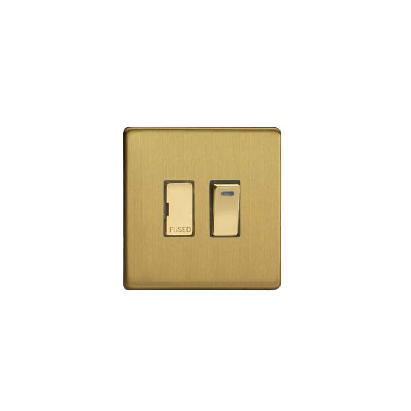 Varilight Screw Less Flat Plate Switched Fuse Spur + Neon Light Brushed Brass