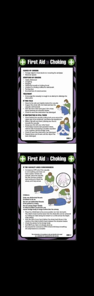 First aid choking 80x120mm pocket guide