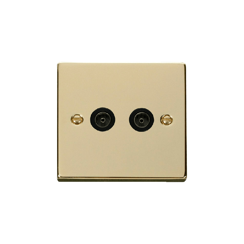 Click Deco Twin Non-Isolated Coaxial Socket Outlet Polished Brass Insert Black