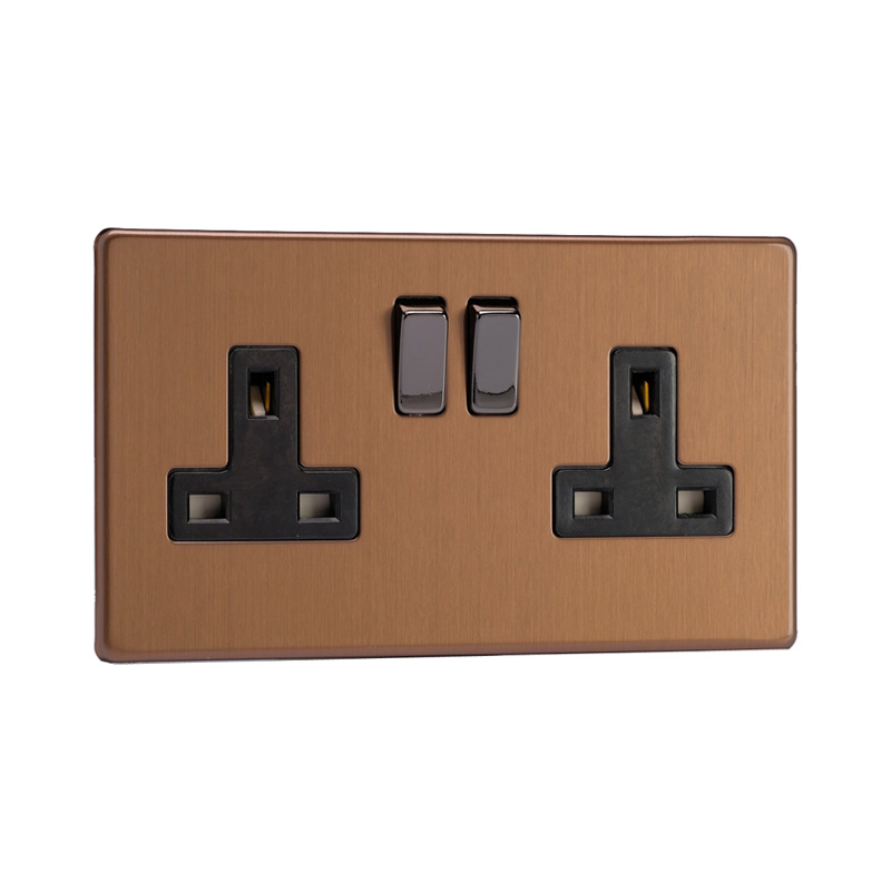 Varilight Urban 2G 13A DP Switched Socket Brushed Bronze Screw Less Plate
