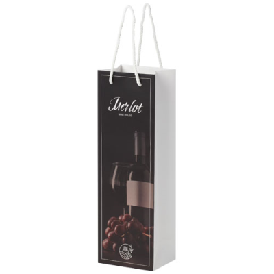 HANDMADE 170 G & M2 INTEGRA PAPER WINE BOTTLE BAG with Plastic Handles in White.