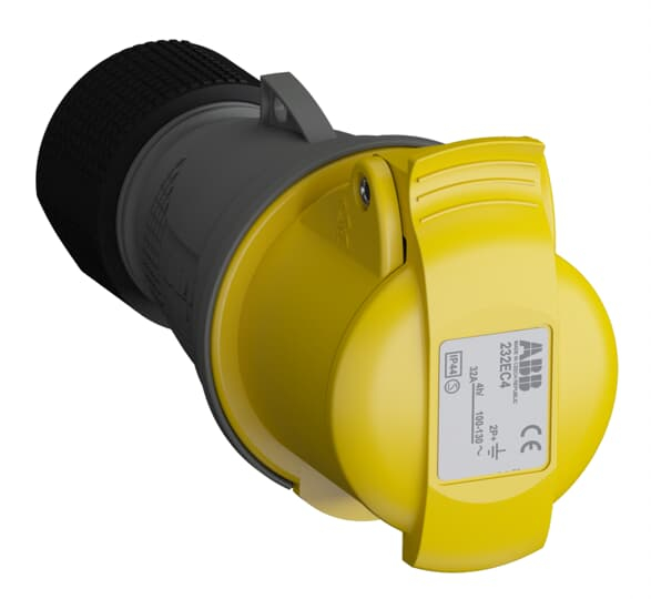 2CMA102030R1000 Easy & Safe Series&#44; IP44 Yellow Cable Mount 2P+E Industrial Power Socket&#44; Rated At 3