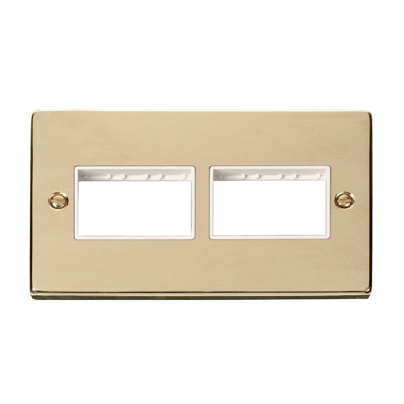 Click Deco 2 Gang Plate 2 x 3 Aperture Unfurnished Plate Polished Brass White Inserts