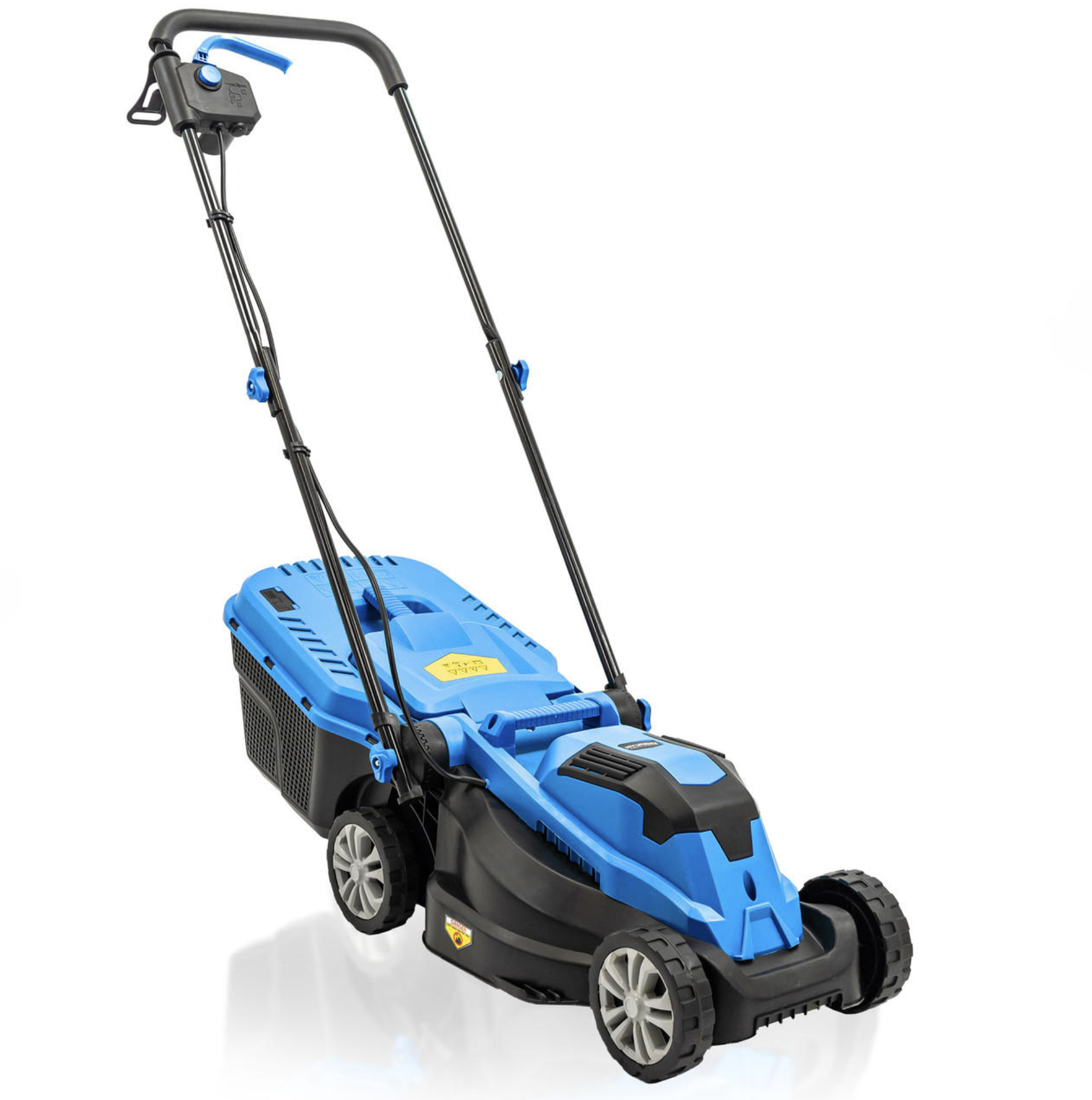 Hyundai 33cm 1300W Electric Lawn Mower, 11m Detachable Power Cable, 3 Heights & 30L Collection Bag 
