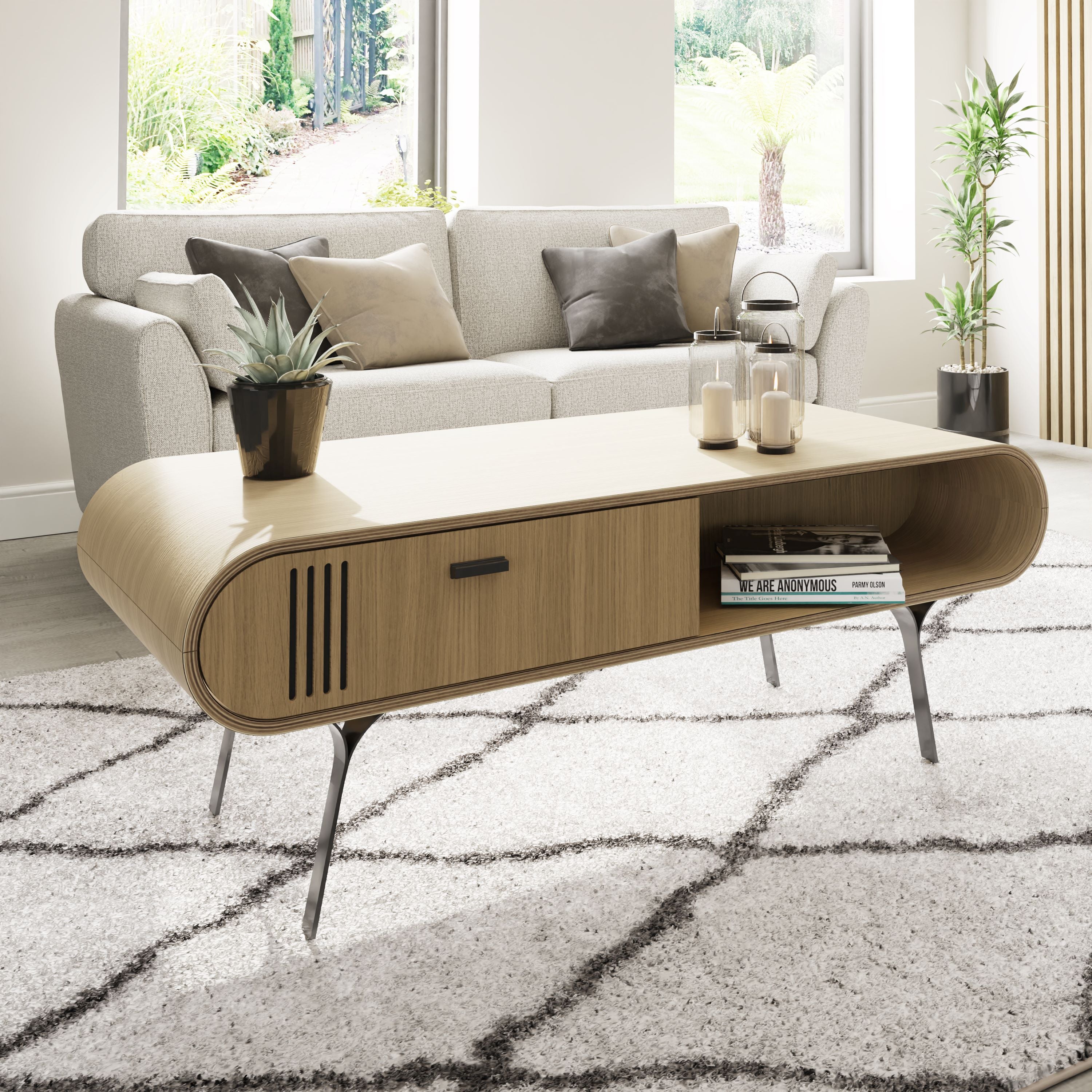 Specialising In Oak Veneer Coffee Table with Built in Storage - 1200mm - JF102 UK