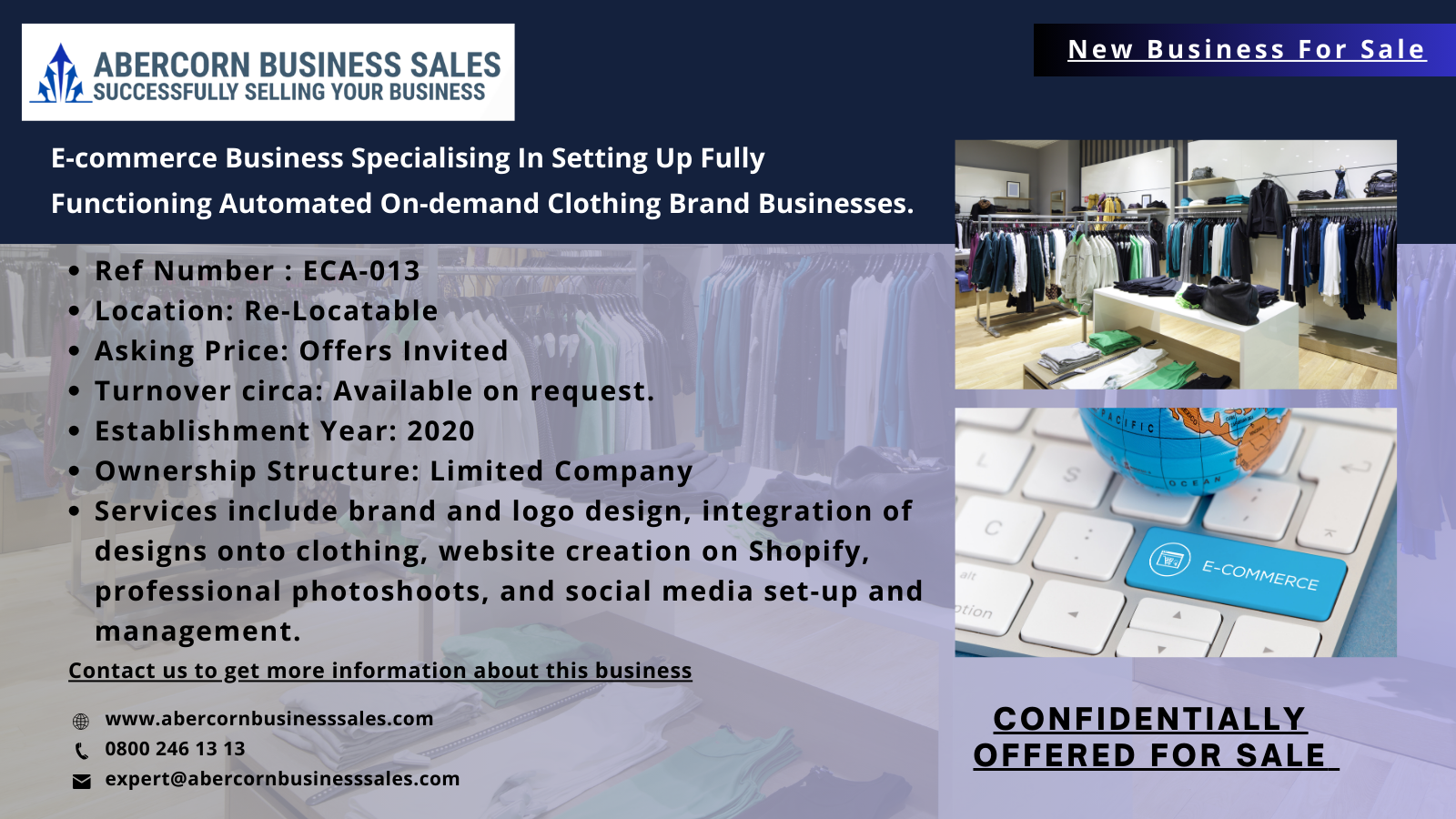 ECA-013 - E-commerce Business Specialising In Setting Up Fully Functioning Automated On-demand Clothing Brand Businesses