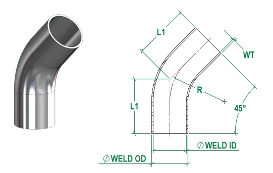 DIN11865-B, 45 Deg Bends
